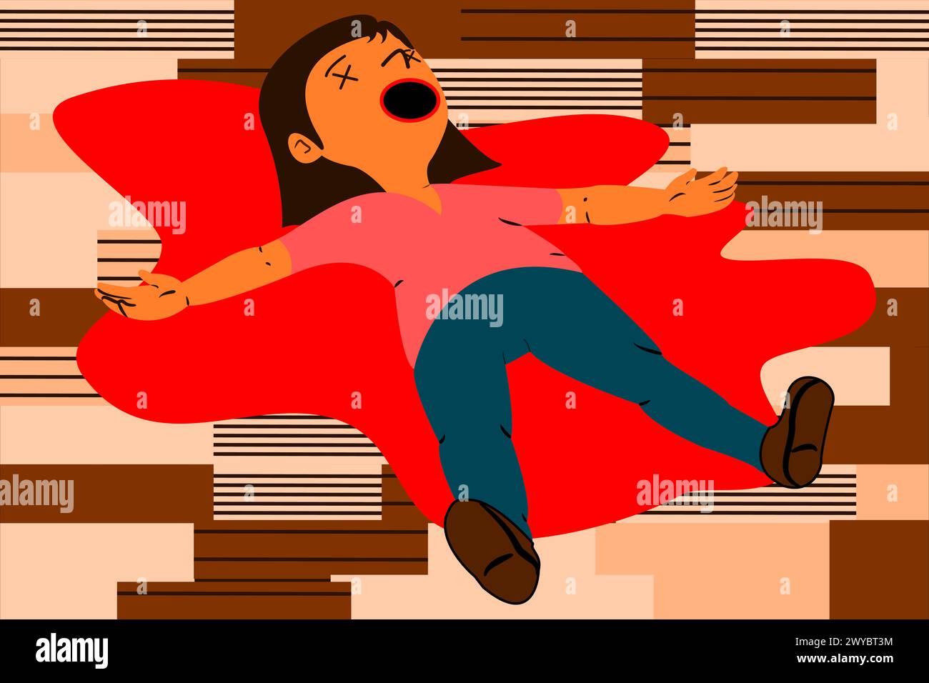 dead girl lying on floor vector illustration Stock Vector