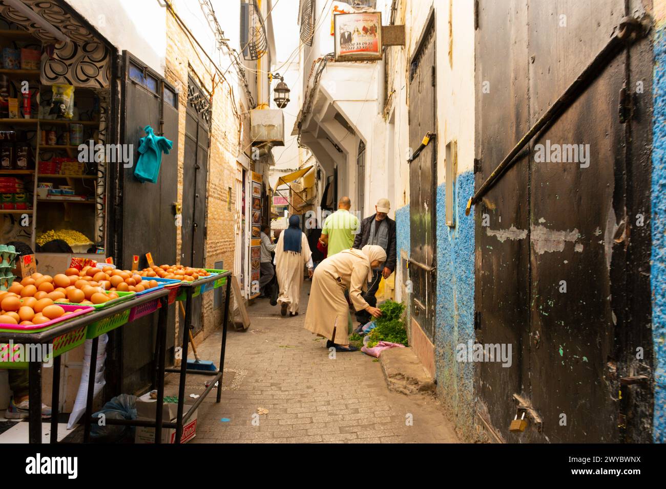Markets In Tangiers Tangier, Morocco. October 16th, 2022 - Shops and sellers in the narrow ...