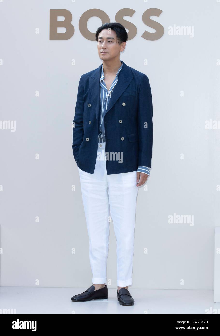 Seoul, South Korea. 5th Apr, 2024. South Korean actor Ju Ji-hoon, attends a photocall for the Boss 2024 S/S Premium Men's Wear Presentation in Seoul, South Korea on April 5, 2024. (Photo by Lee Young-ho/Sipa USA) Credit: Sipa USA/Alamy Live News Stock Photo