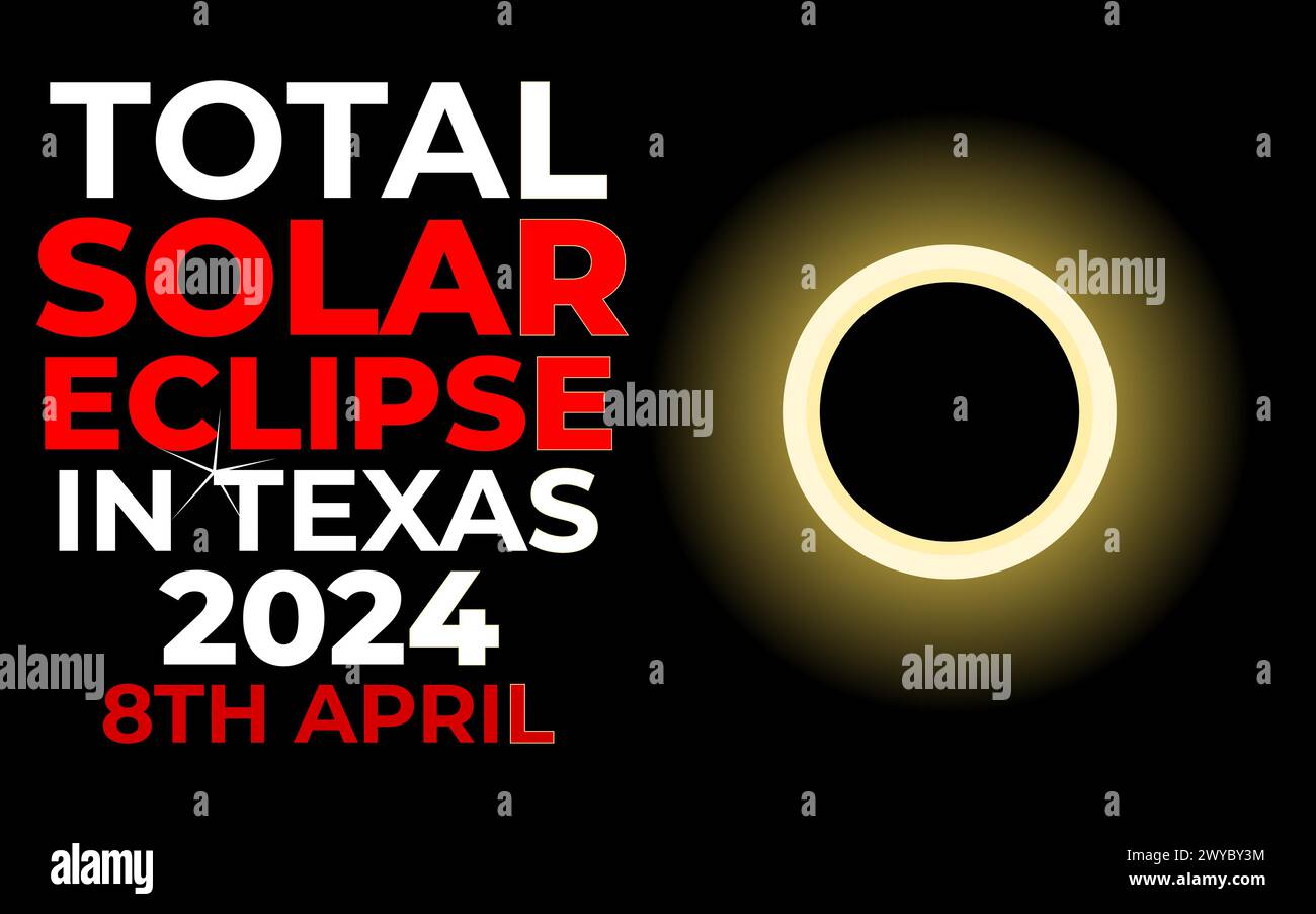 Total Solar Eclipse in Texas 2024 vector, 8th April, April 8 2024 Stock