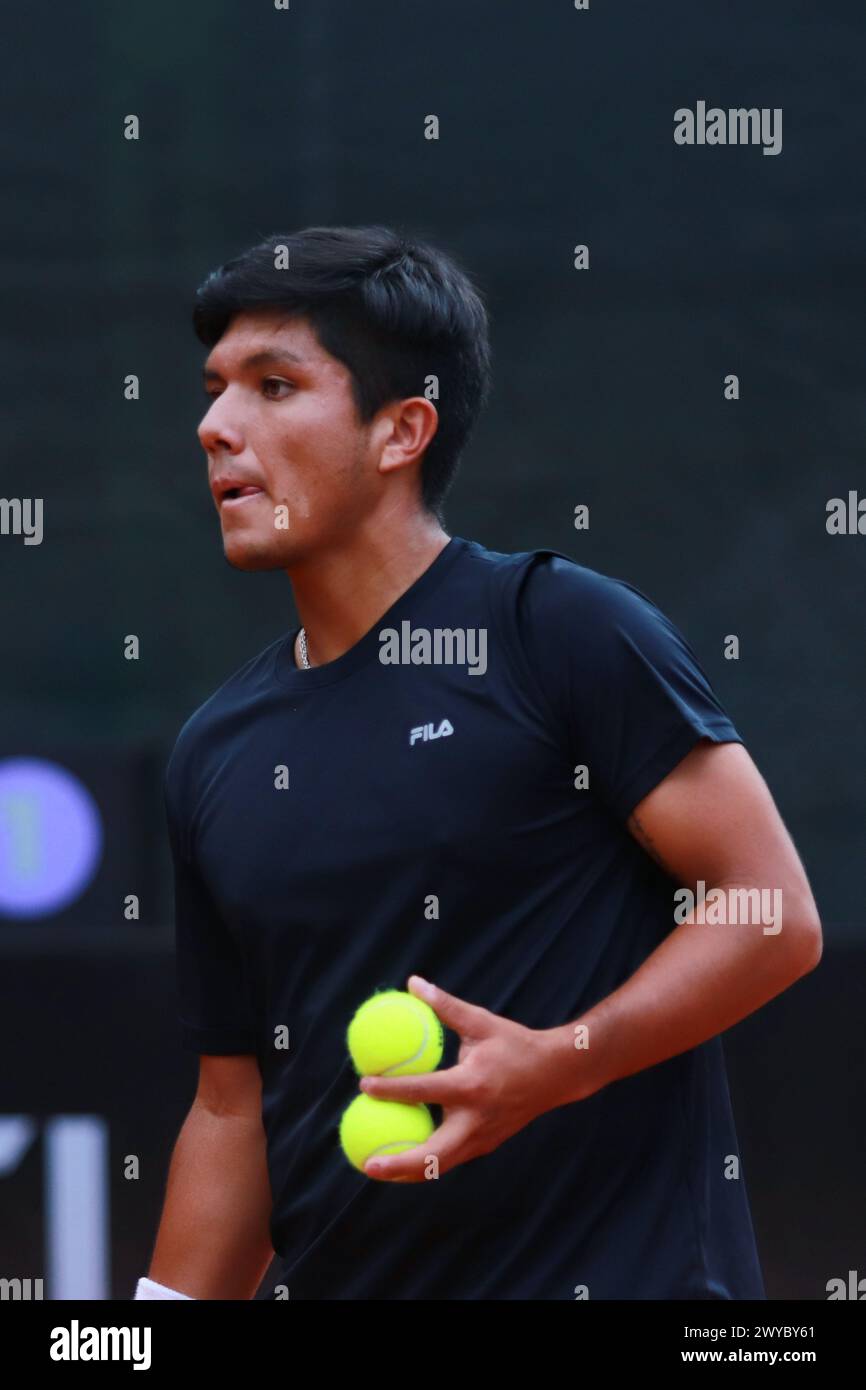 Mexico City, Mexico. 04th Apr, 2024. April 4, 2024, Mexico City, Mexico: Matías Soto of Chile reacts during the match against Tristan Schoolkate and Adam Walton of Australia during a dubles match of the Mexico City Open at Deportivo Chapultepec. Tristan Schoolkate/ Adam Walton defeated Mac Kiger/ Matías 2 sets to 1. on April 4, 2024 in Mexico City, Mexico. (Photo by Carlos Santiago/ Eyepix Group/Sipa USA) Credit: Sipa USA/Alamy Live News Stock Photo