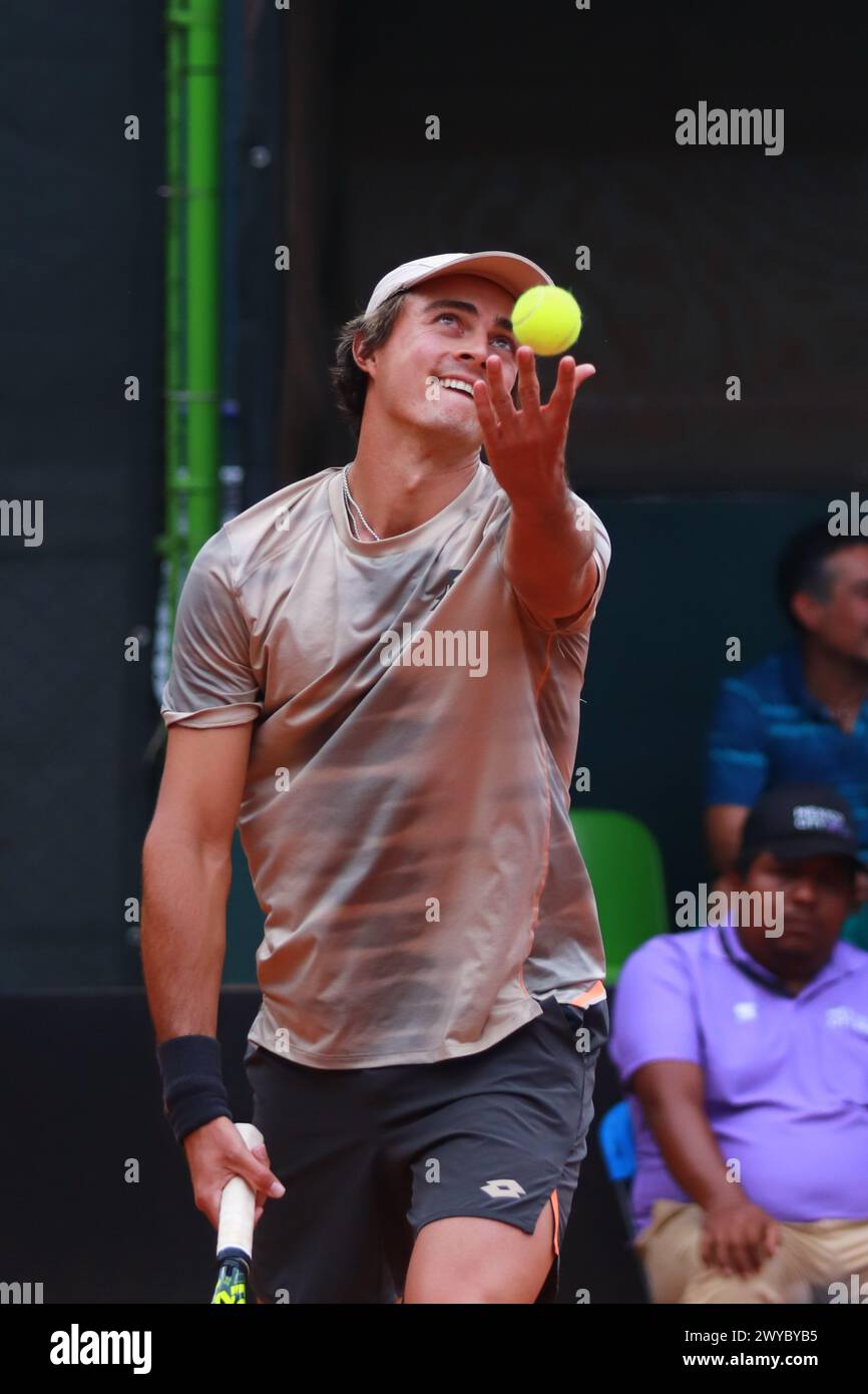 Mexico City, Mexico. 04th Apr, 2024. April 4, 2024, Mexico City, Mexico: Adam Walton of Australia serves to Matías Soto of Chile and Marc Kiger of United States during a dubles match of the Mexico City Open at Deportivo Chapultepec. Tristan Schoolkate/ Adam Walton defeated Mac Kiger/ Matías 2 sets to 1. on April 4, 2024 in Mexico City, Mexico. (Photo by Carlos Santiago/ Eyepix Group/Sipa USA) Credit: Sipa USA/Alamy Live News Stock Photo