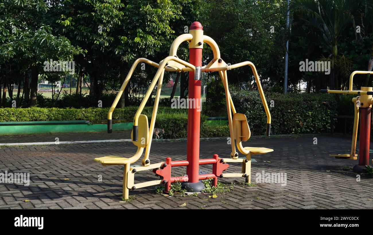 Public sports equipment in the Singha Park Malang that can be used by the public for free fitness Stock Photo