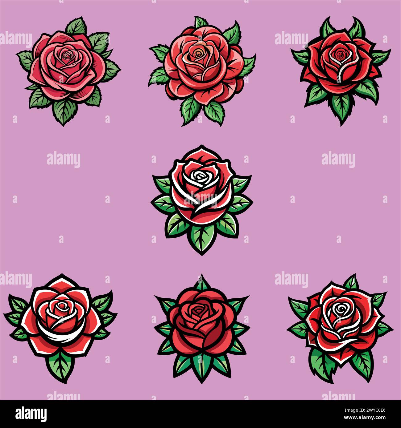 Set old school style roses hi res stock photography and images Alamy