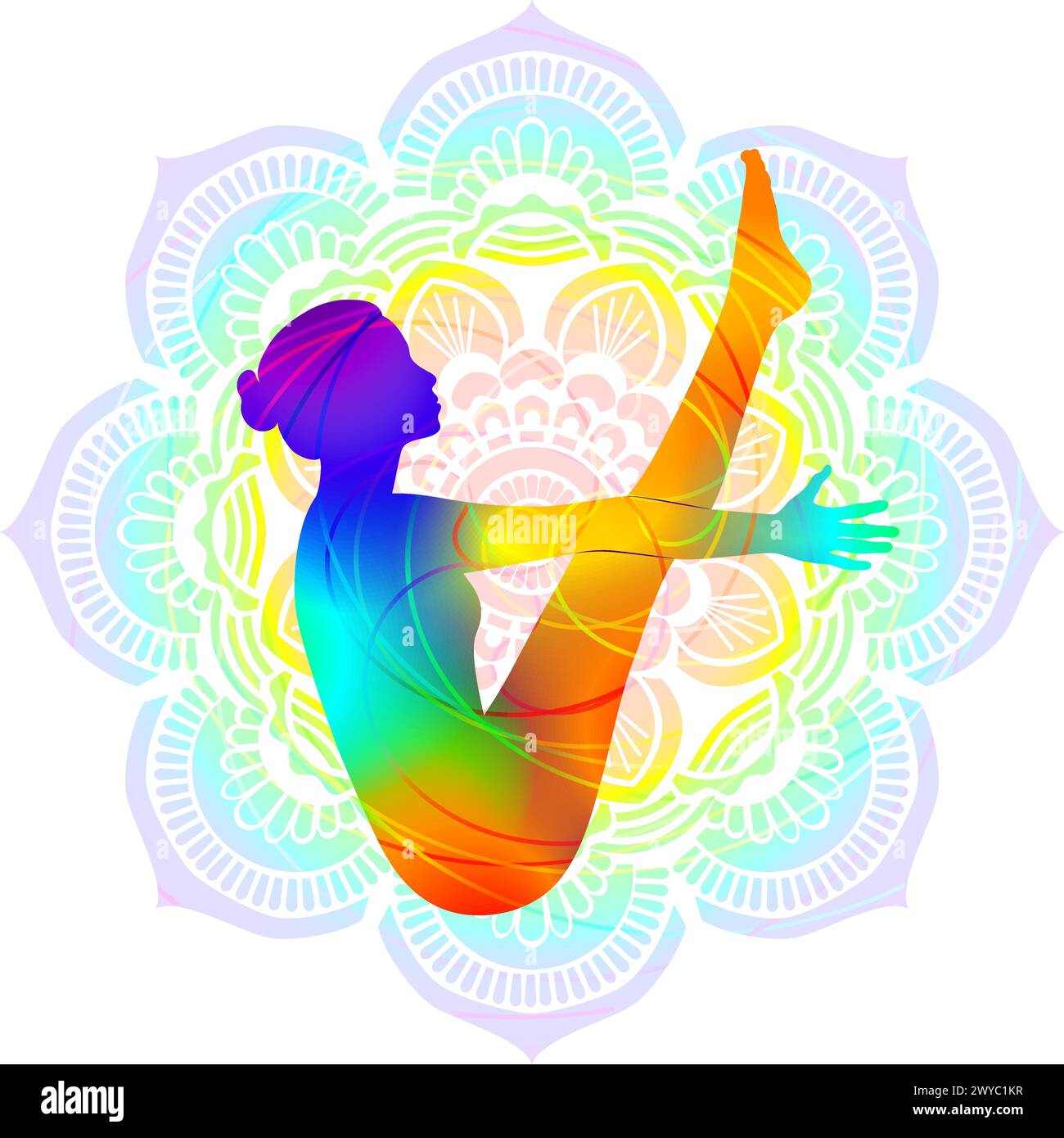 Colorful silhouette of woman practicing Navasana yoga pose. Boat pose ...