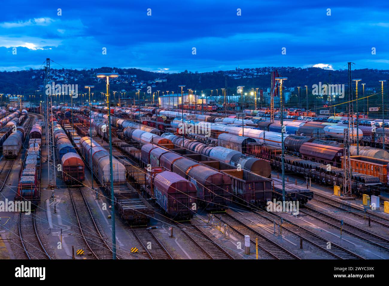 The Hagen-Vorhalle marshalling yard, one of the 9 largest in Germany, is located on the Wuppertal-Dortmund railroad line and has 40 directional tracks Stock Photo