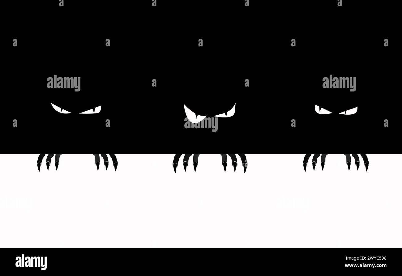 Halloween background a three monsters comes out. Scary long fingers