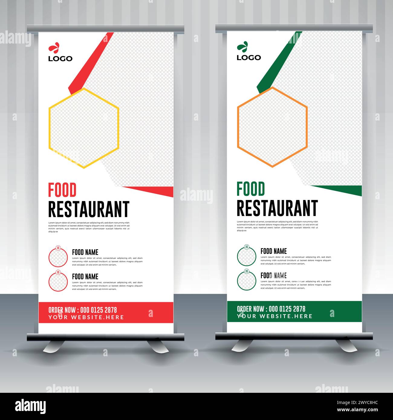 Food menu and restaurant Modern food rollup banner design. Stock Vector