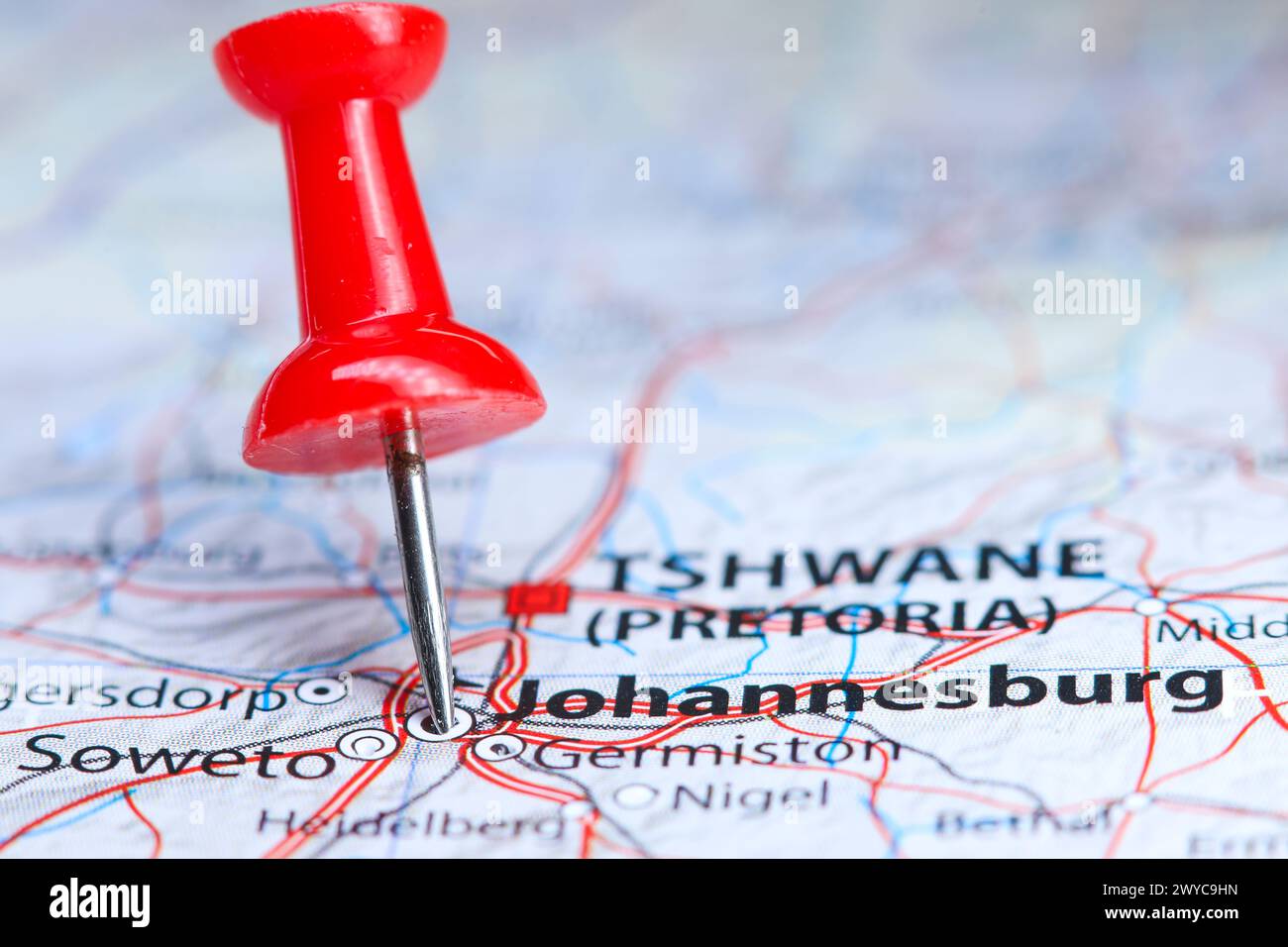 Johannesburg, South Africa pin on map Stock Photo