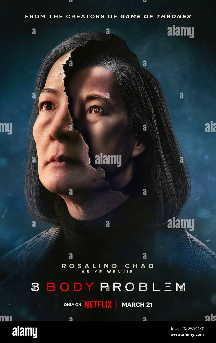3 Body Problem (2024) created by David Benioff, D.B. Weiss and Alexander Woo and starring Rosalind Chao as Ye Wenjie. Adaptation of Liu Cixin's epic novel about alien contact and their imminent arrival as different factions plan to welcome and fight against the invasion. Character poster.***EDITORIAL USE ONLY*** Credit: BFA / Netflix Stock Photo