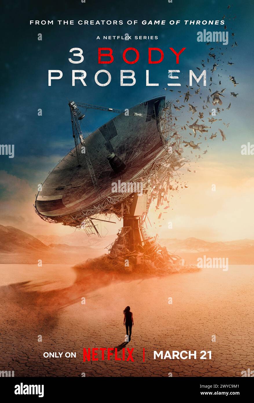 3 Body Problem (2024) create by David Benioff, D.B. Weiss and Alexander Woo and starring Jovan Adepo, Liam Cunningham and Eiza González. Adaptation of Liu Cixin's epic novel about alien contact and their imminent arrival as different factions plan to welcome and fight against the invasion set against the backdrop of China's Cultural Revolution. US one sheet poster.***EDITORIAL USE ONLY*** Credit: BFA / Netflix Stock Photo