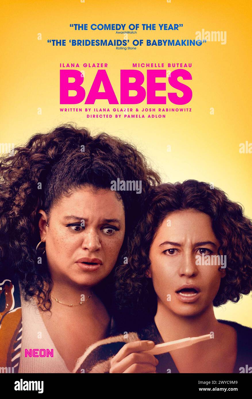 Babes (2024) directed by Pamela Adlon and starring Shola Adewusi, Sandra Bernhard and Michelle Buteau. It tells the story of Eden who becomes pregnant from a one-night-stand and leans on her married best friend and mother of two to guide her. US one sheet poster.***EDITORIAL USE ONLY*** Credit: BFA / Neon Stock Photo