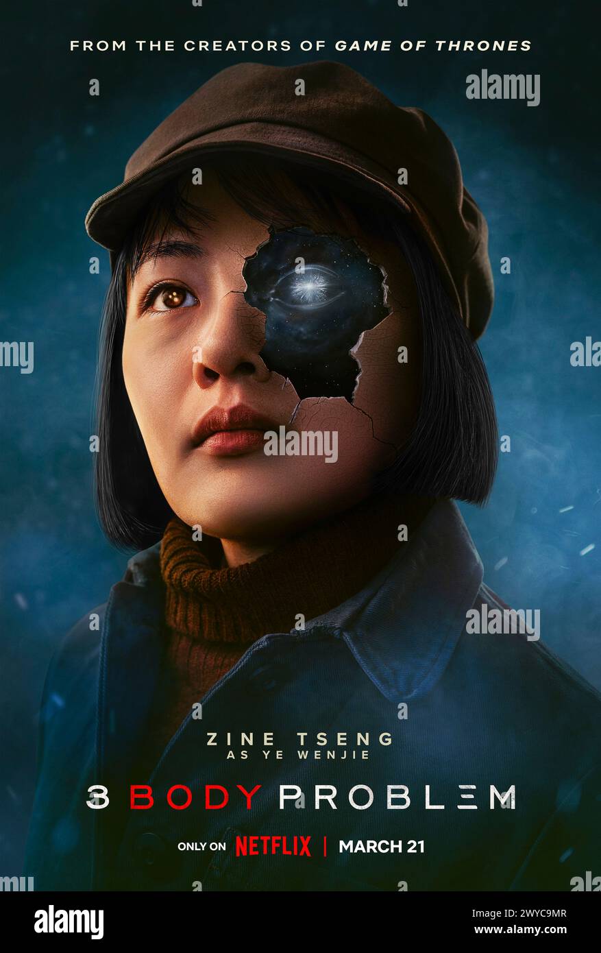 3 Body Problem (2024) created by David Benioff, D.B. Weiss and Alexander Woo and starring Zine Tseng as Young Ye Wenjiem. Adaptation of Liu Cixin's epic novel about alien contact and their imminent arrival as different factions plan to welcome and fight against the invasion. Character poster.***EDITORIAL USE ONLY*** Credit: BFA / Netflix Stock Photo