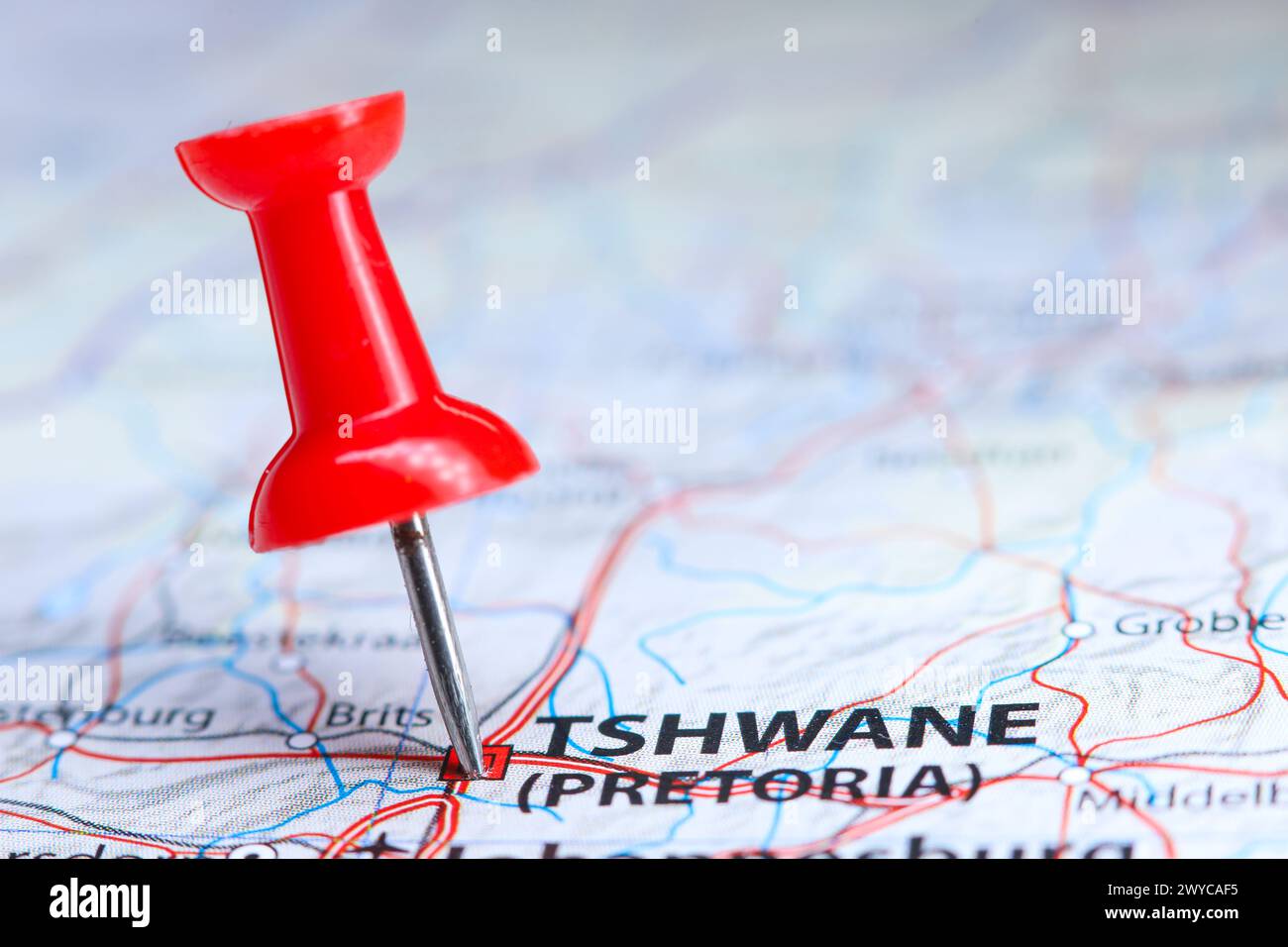 Tshwane, South Africa pin on map Stock Photo - Alamy