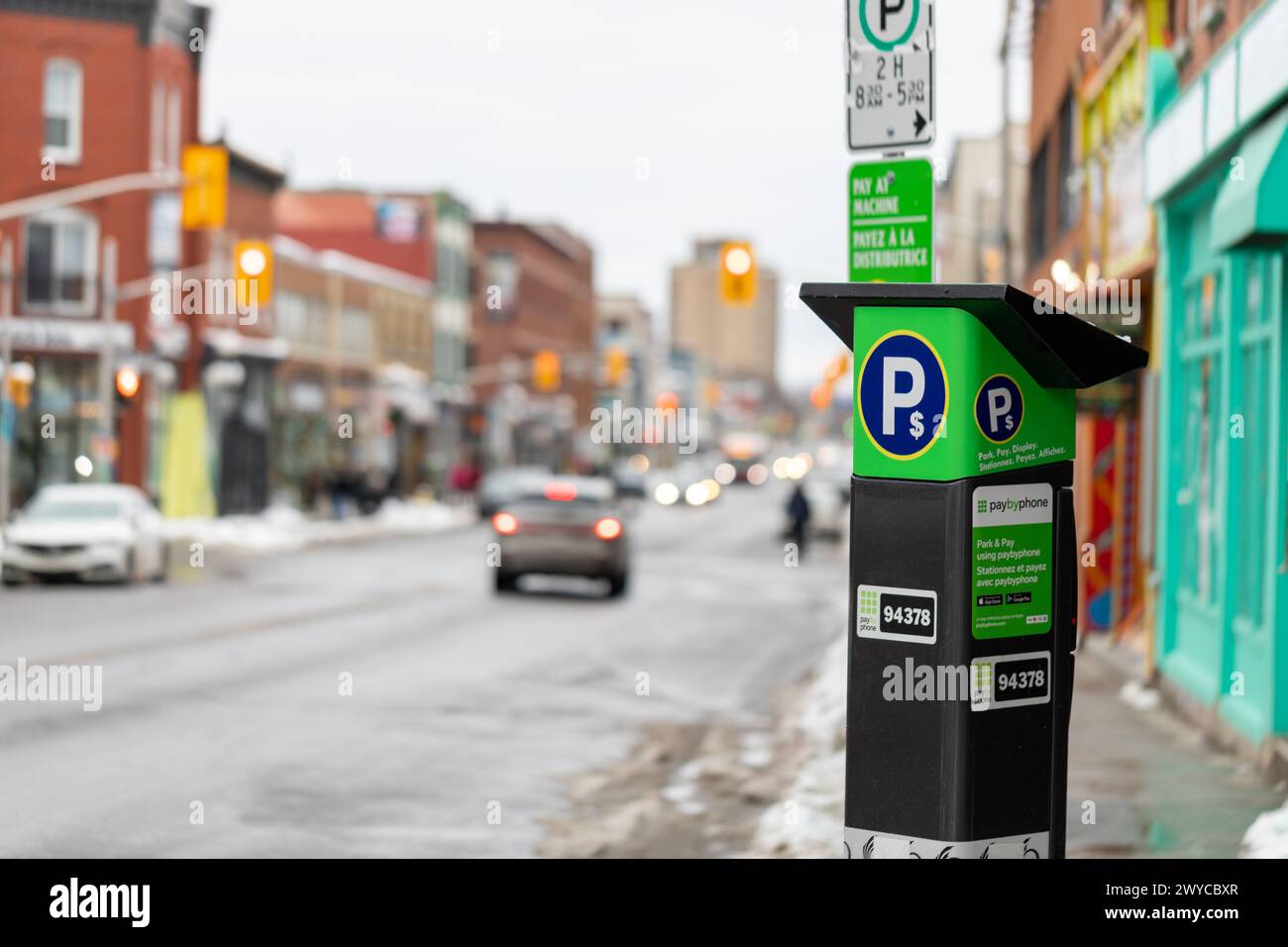 Ottawa, Canada January 23, 2023 Parking meter on city road. Pay by