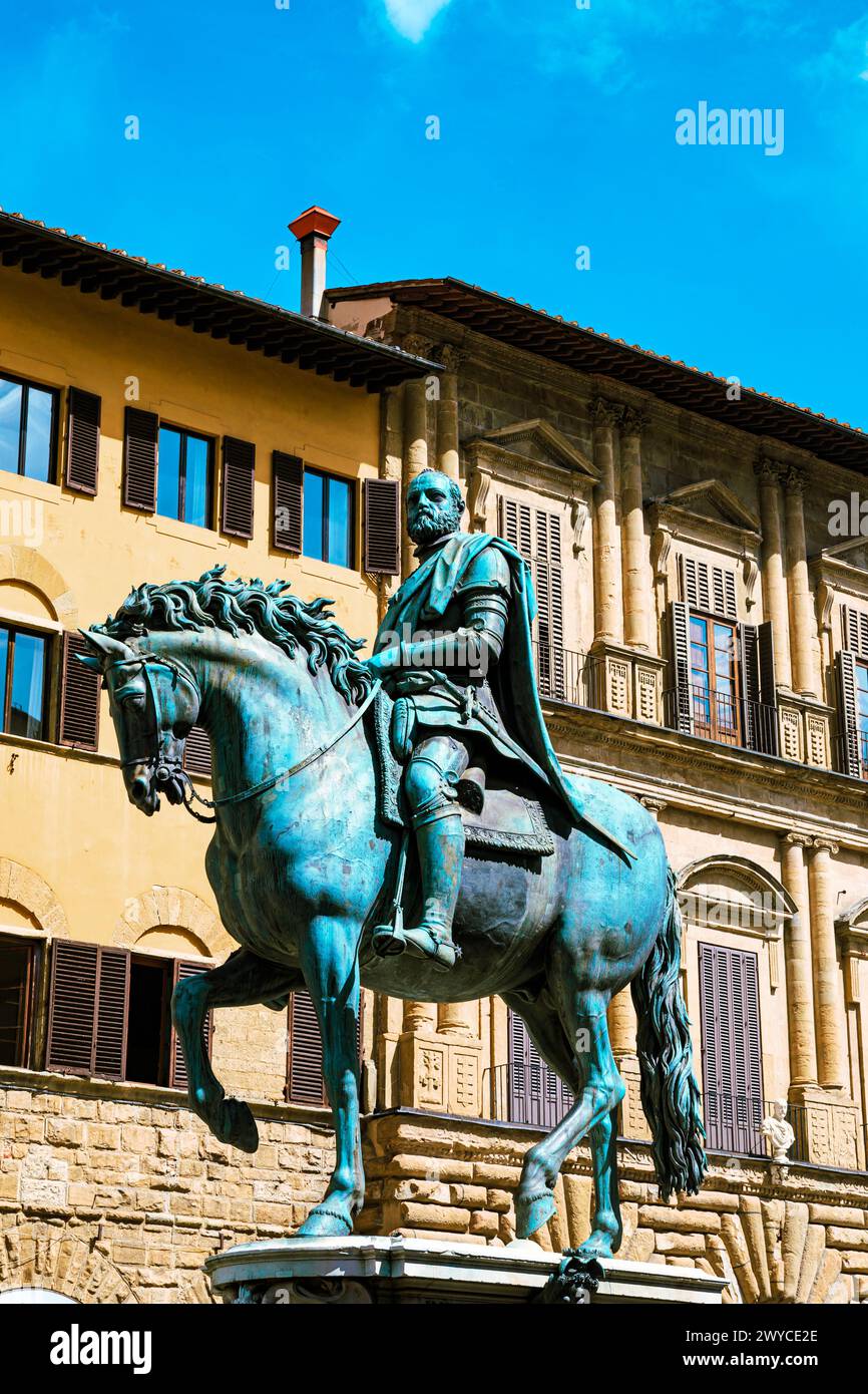 Statue of Cosimo I de' Medici by Giambologna in Florence, Italy Stock Photo