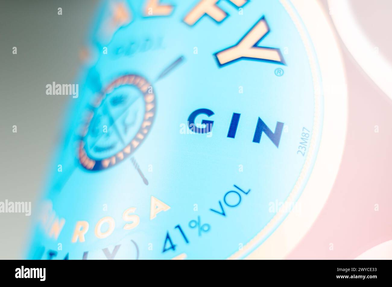 LONDON, UK - 25 MARCH 2024 Malfy Gin Rosa, a flavoured gin inspired by the Amalfi lifestyle, embodies the spirit of Italy like the Amalfi Coast Stock Photo