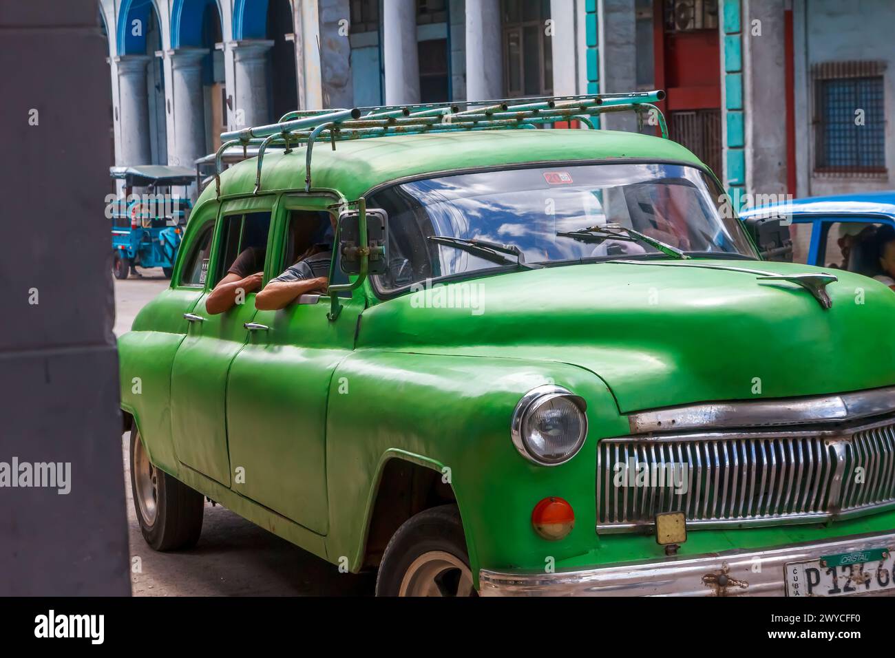 Old American car transporting passengers in Havana, Cuba Stock Photo