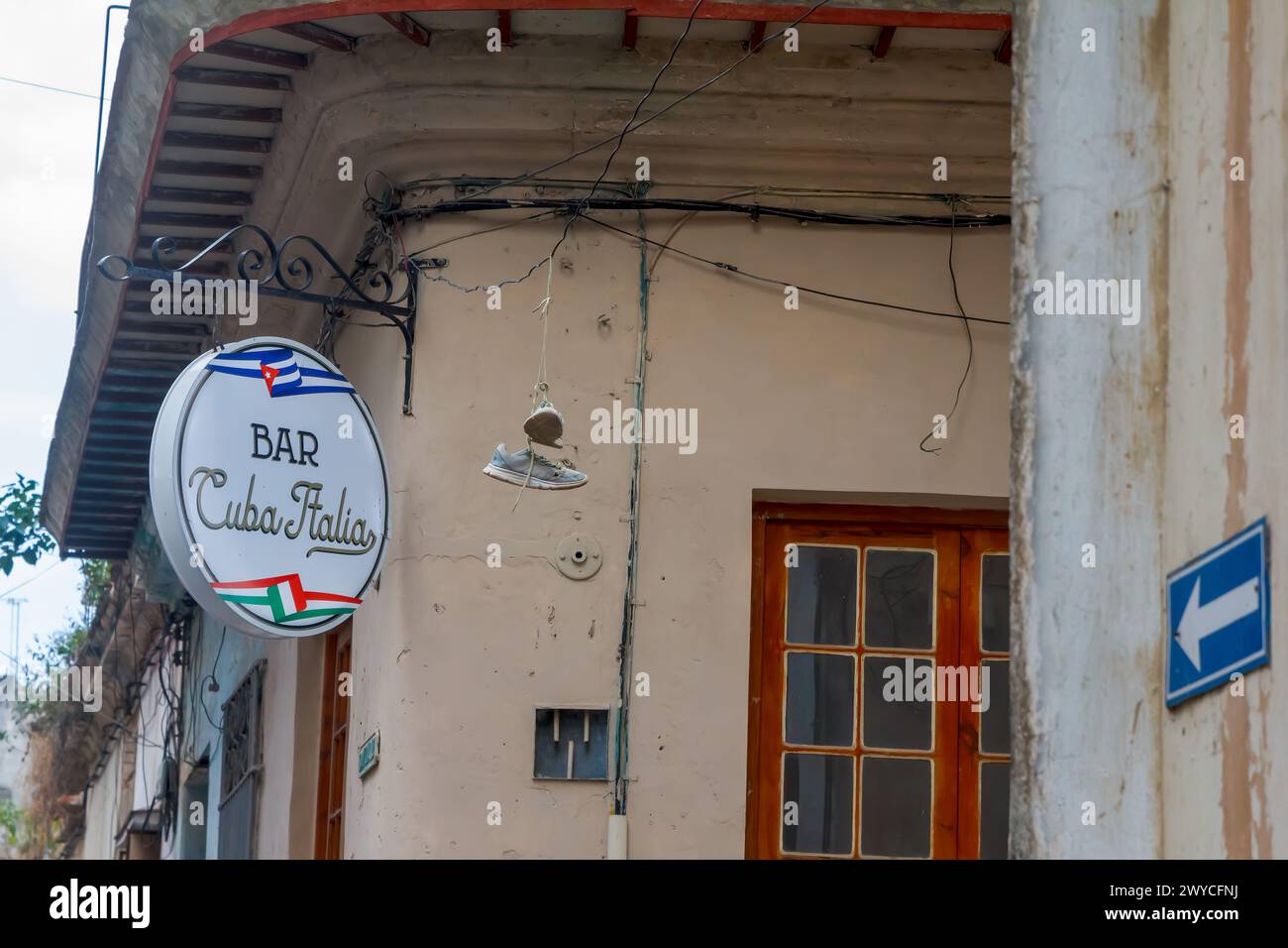 Sign of small business Bar Cuba-Italia, in Havana, Cuba Stock Photo