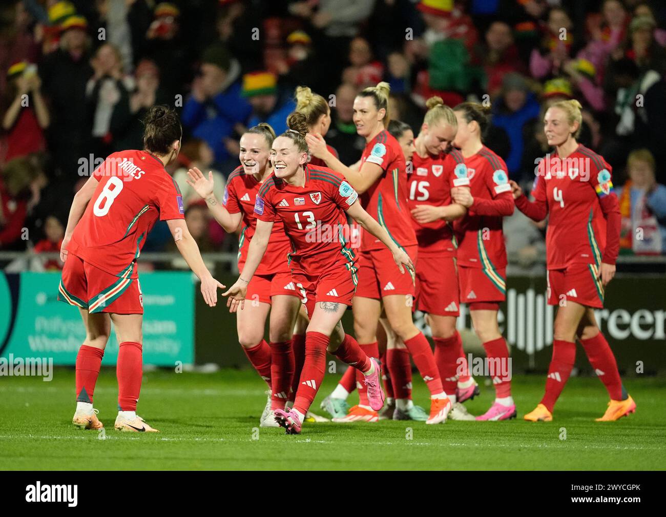 Wales Rachel Rowe centre Right Celebrates With Team Mate Angharad 