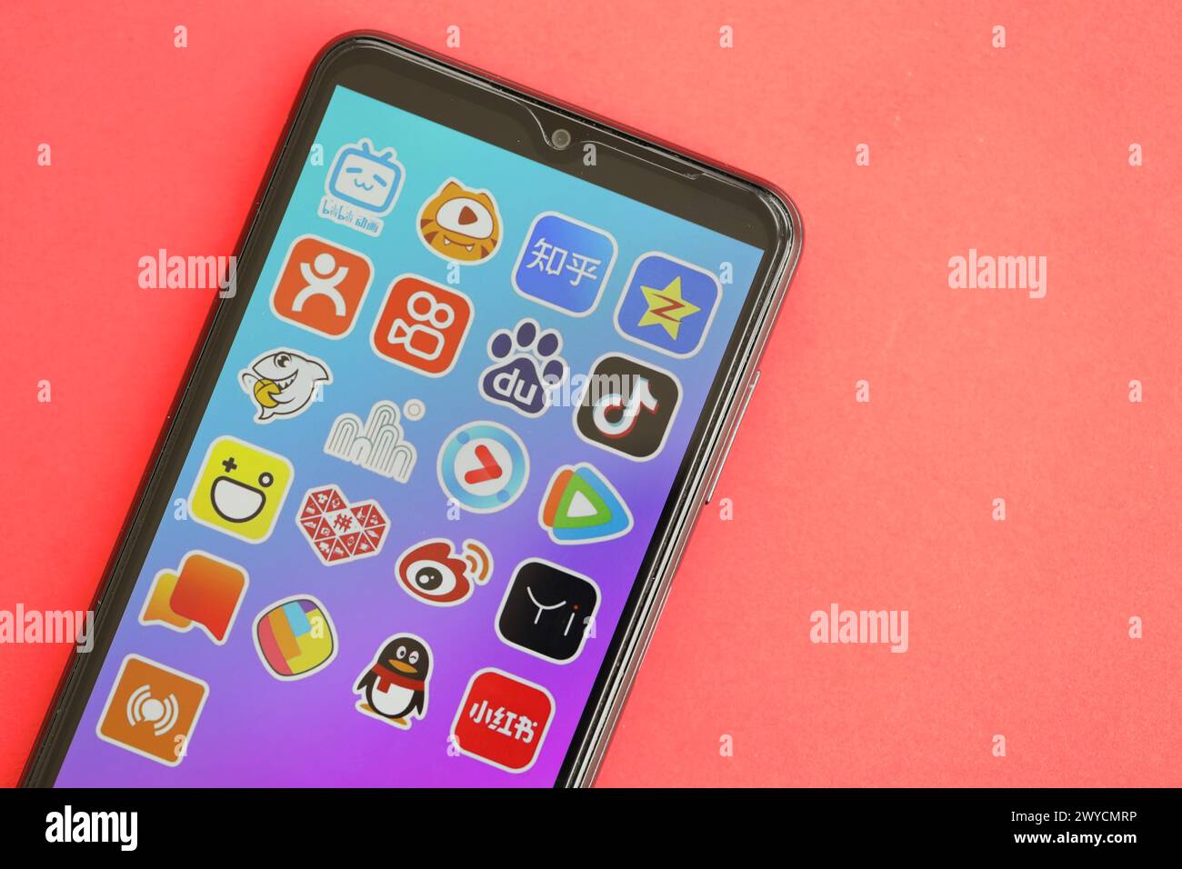 KYIV, UKRAINE - APRIL 1, 2024 Asian apps icon on smartphone screen on ...