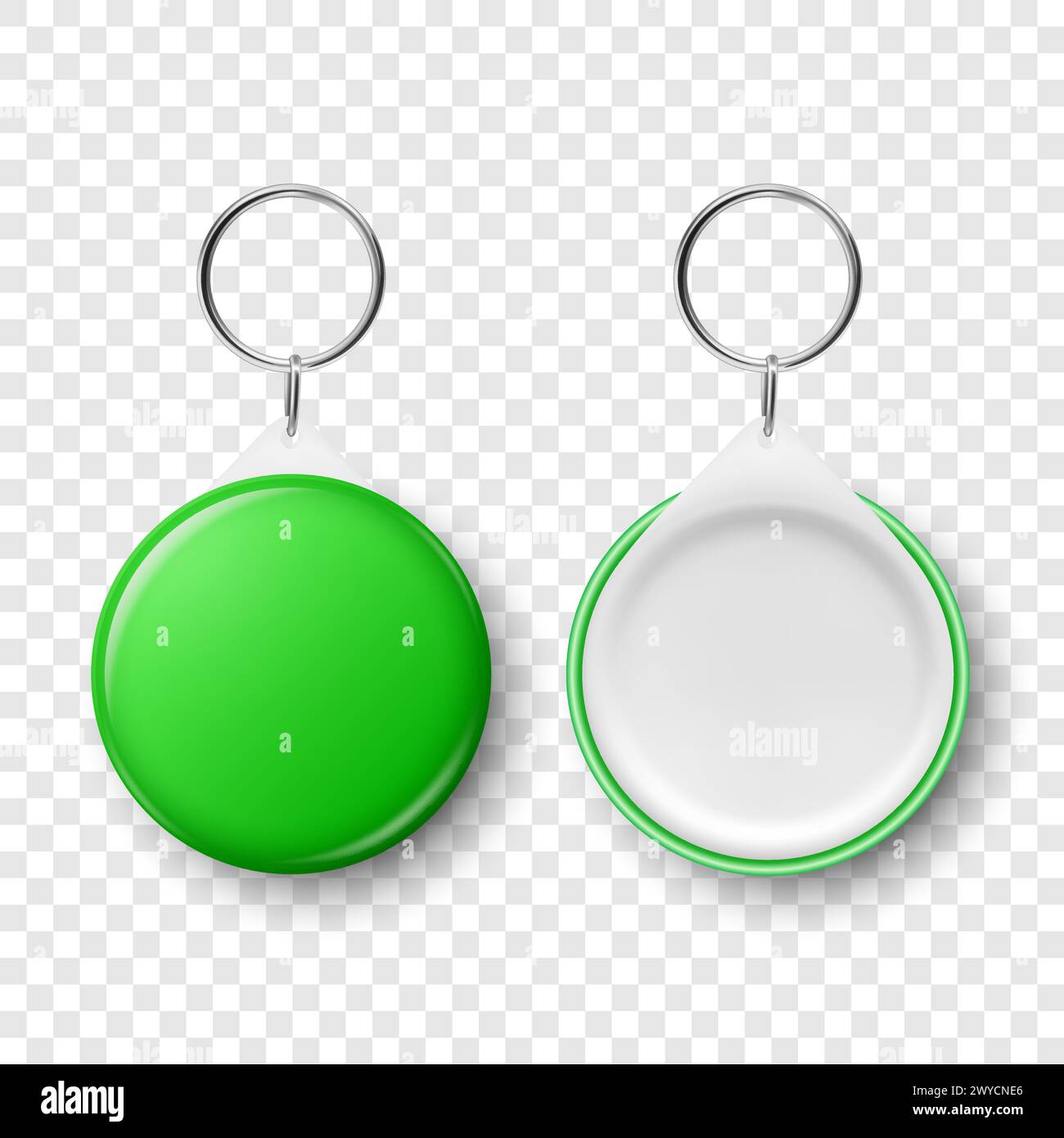 Vector 3d Realistic Green Blank Round Button Badge with Ring Holder Closeup, Isolated. ID Badge Design Template, Mockup. Design Template for Access Stock Vector