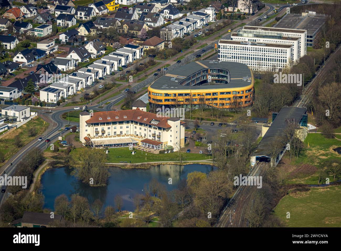 Aerial view, industrial estate with Hotel Landhaus Milser, VBG district