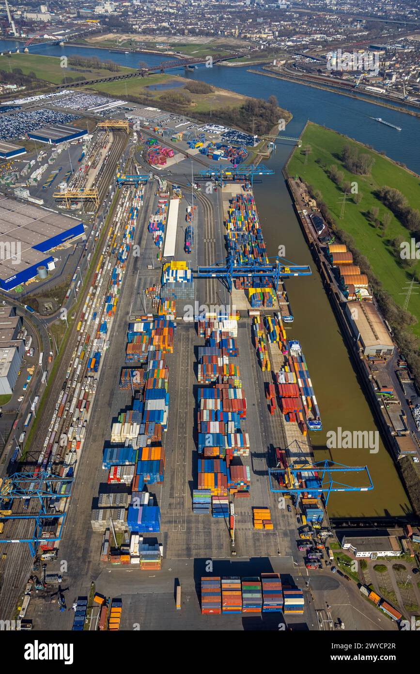 Aerial view, logport I, container port, Duisburg Port D3T Duisburg Trimodal Terminal, automobile logistics, Friemersheim, Duisburg, Ruhr area, North R Stock Photo