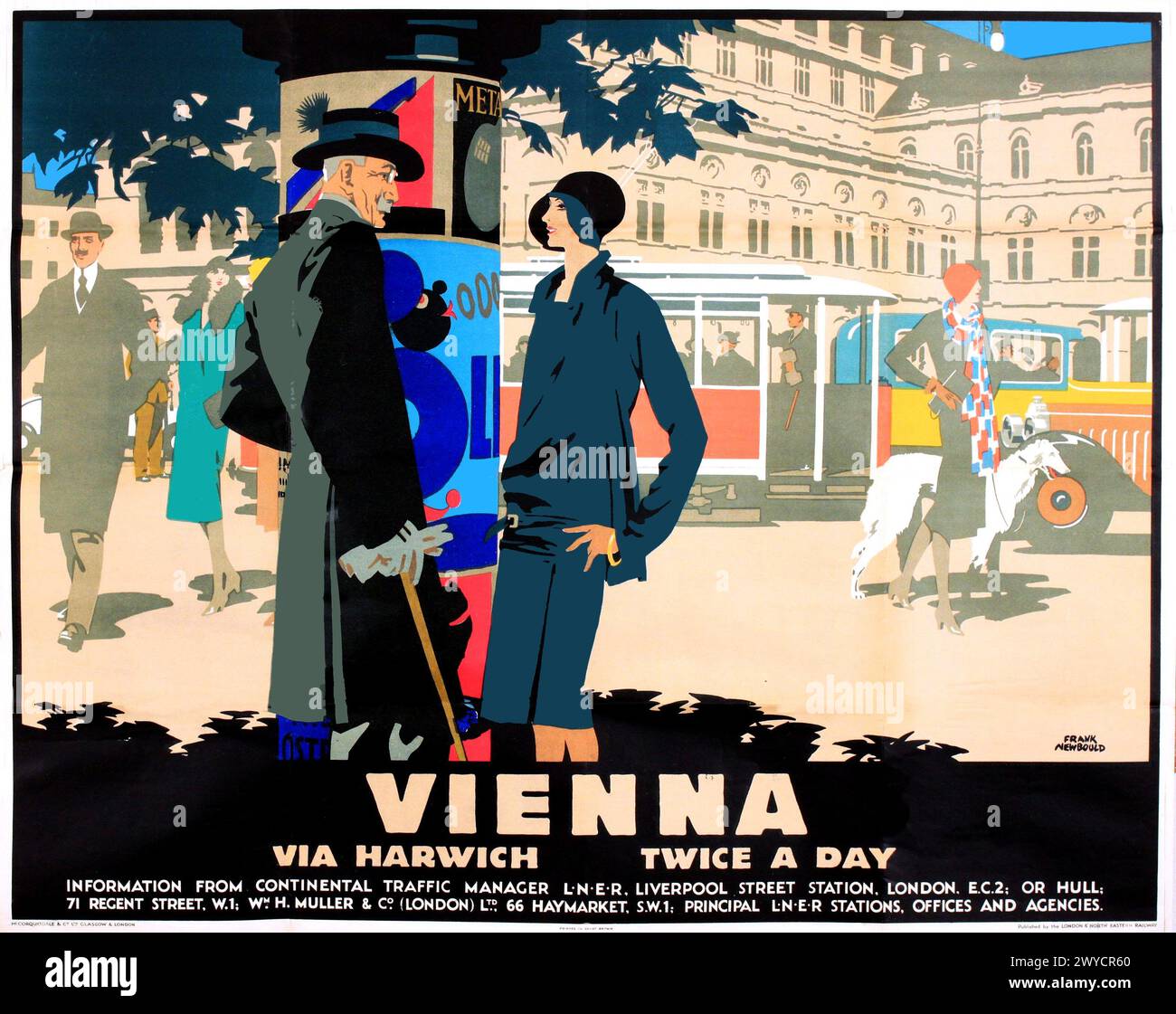 Vintage Travel Poster:  Vienna via Harwich by Frank Newbould circa 1930s Stock Photo