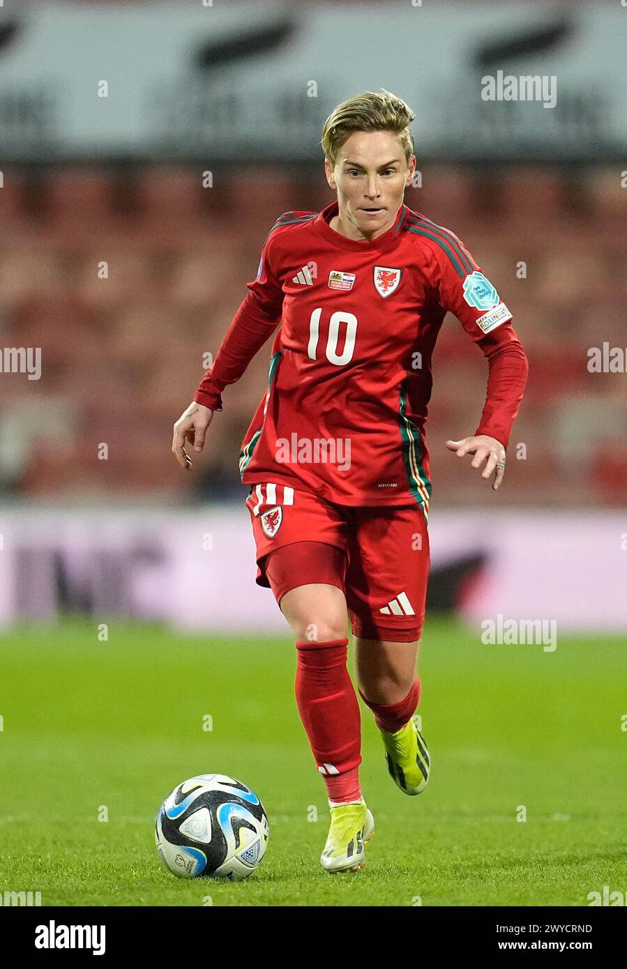 Wales' Jessica Fishlock during the UEFA Women's Euro 2025 qualifying round League B, Group B4 match at the SToK Cae Ras, Wrexham. Picture date: Friday April 5, 2024. Stock Photo