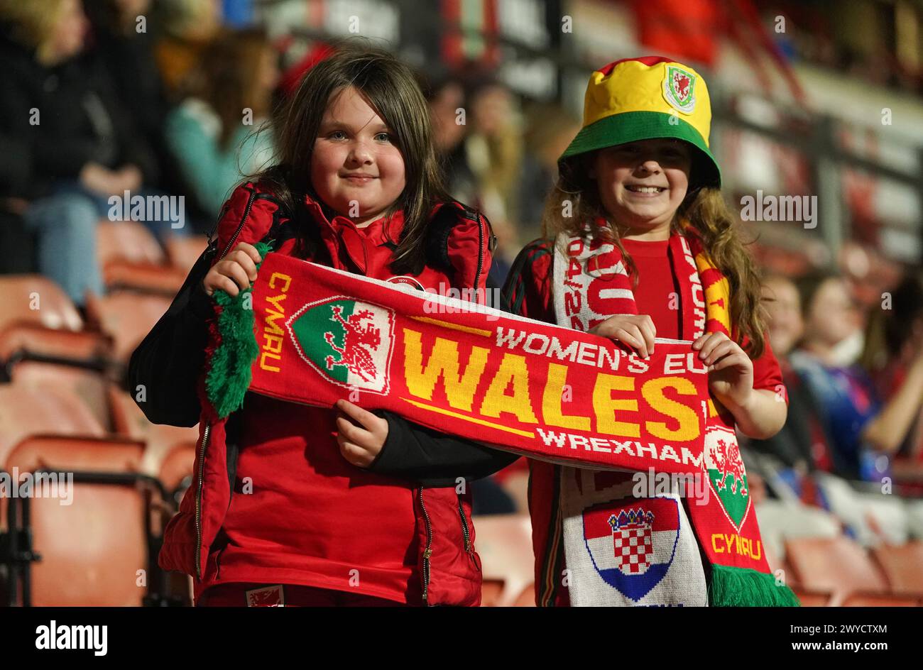 Wales supporters during the UEFA Women's Euro 2025 qualifying round League B, Group B4 match at the SToK Cae Ras, Wrexham. Picture date: Friday April 5, 2024. Stock Photo
