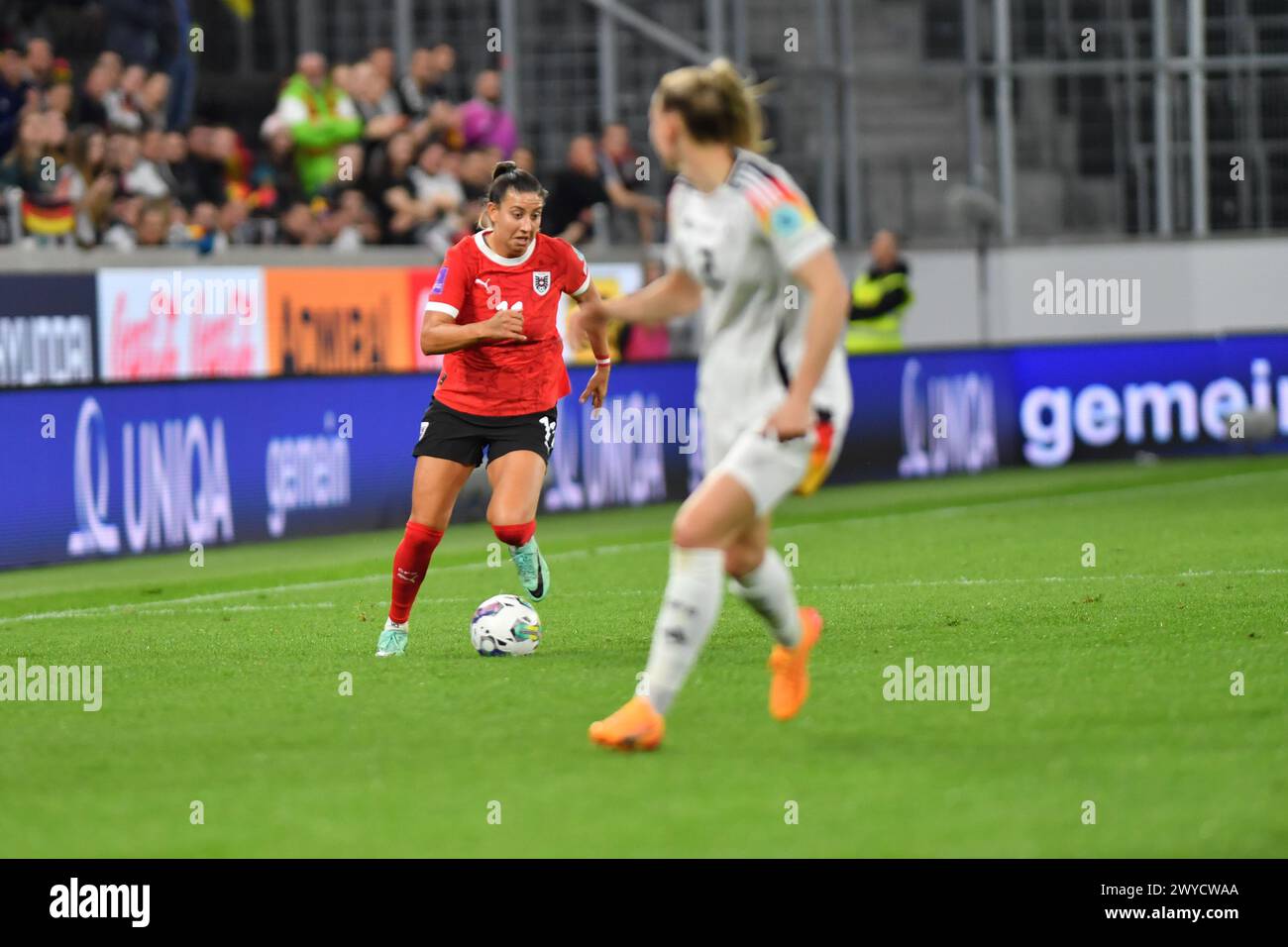 Linz, Austria. 05th Apr, 2024. LINZ, AUSTRIA - APRIL 5: Marina Georgieva of Austria controls the ball during the UEFA Women's European Qualifier match between Austria and Germany on April 5, 2024 in Linz, Austria.240405 SEPA 38 025 - 20240405 PD10477 Credit: APA-PictureDesk/Alamy Live News Stock Photo