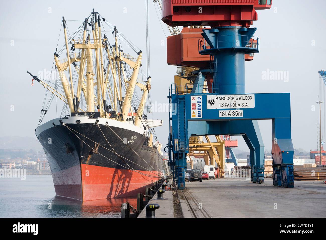 Loading ship, Port of Bilbao, Santurtzi. Biscay, Euskadi, Spain. Stock Photo