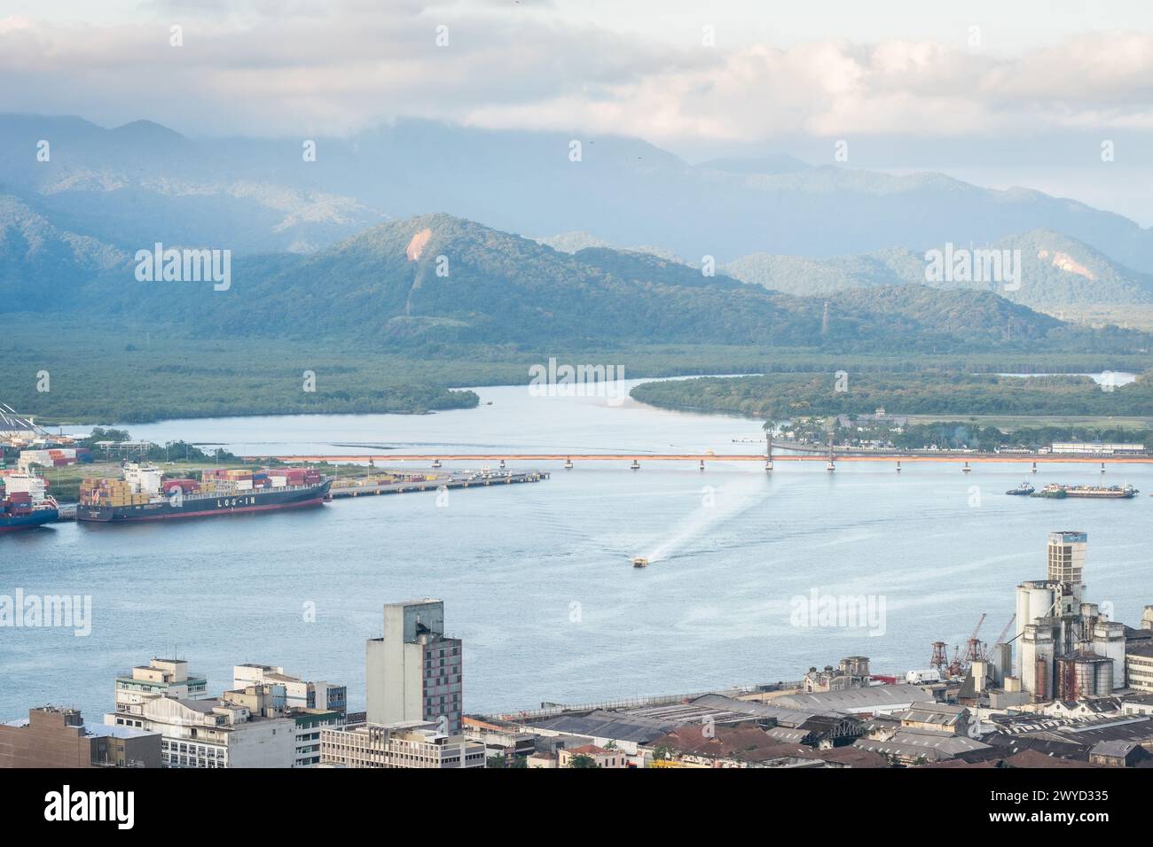 Cargo Ships in the Harbour of Santos, SP Brazil. April 3 2024. Stock Photo