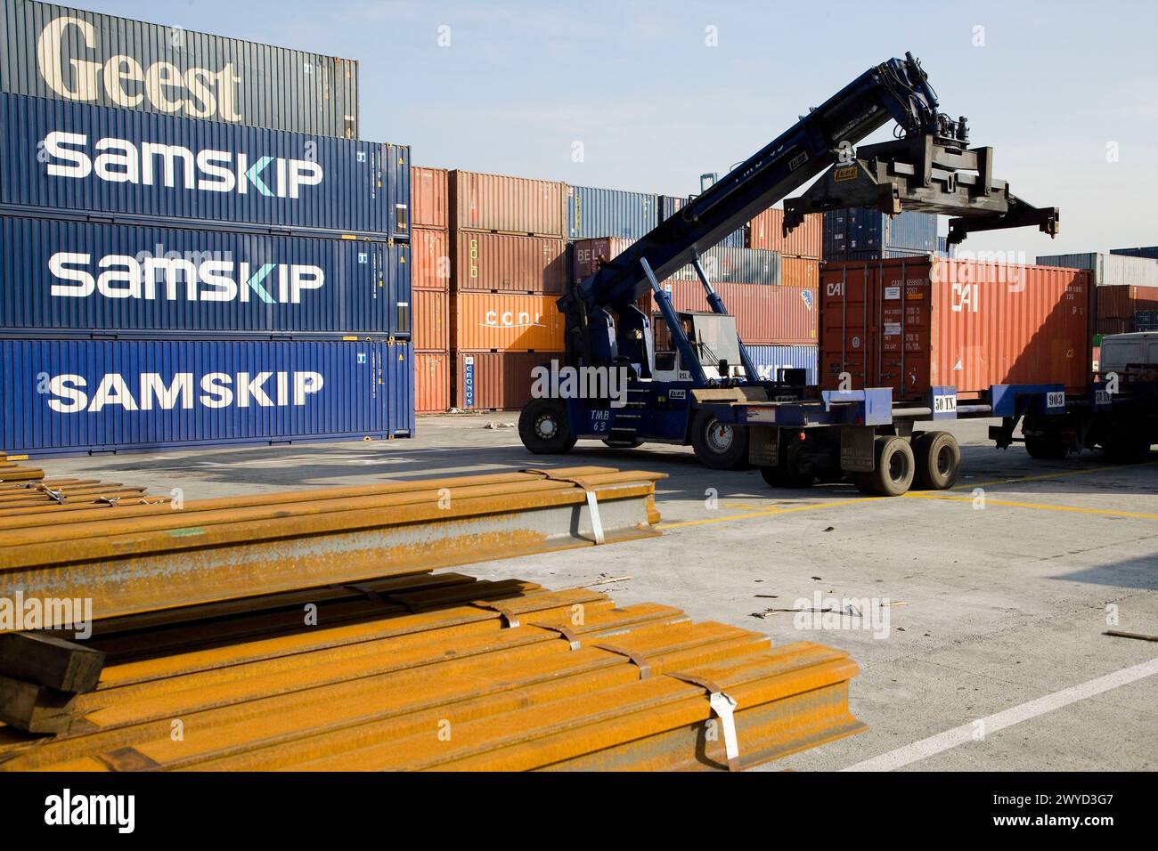 Cargo containers, Port of Bilbao, Santurtzi. Biscay, Euskadi, Spain. Stock Photo