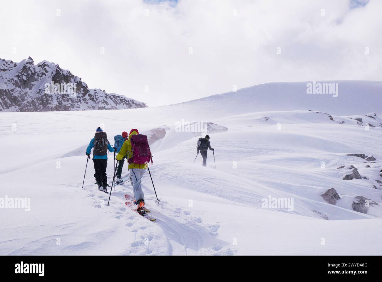 Alpine touring, AT skiing, climbing in Selkirk Mountains Battle Range near Golden, BC, Canada Stock Photo