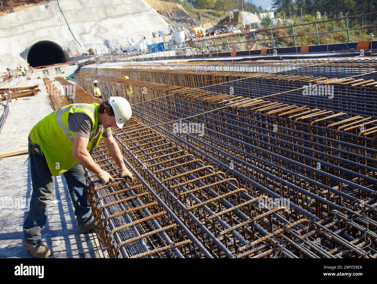 Installation of rebar, reinforcing steel bars for concrete formwork