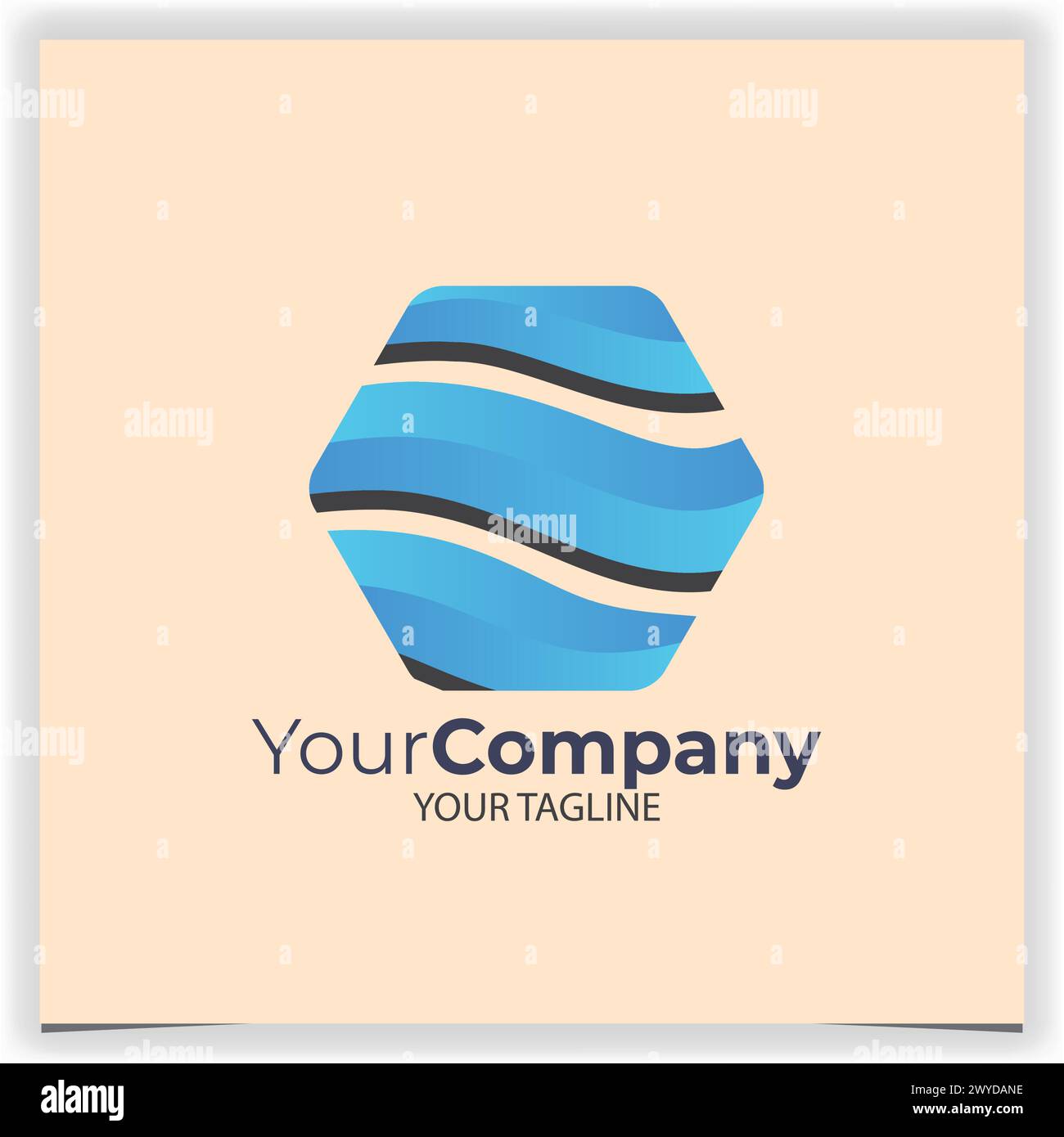 Vector hexagonal logo made with water waves design template Stock Vector