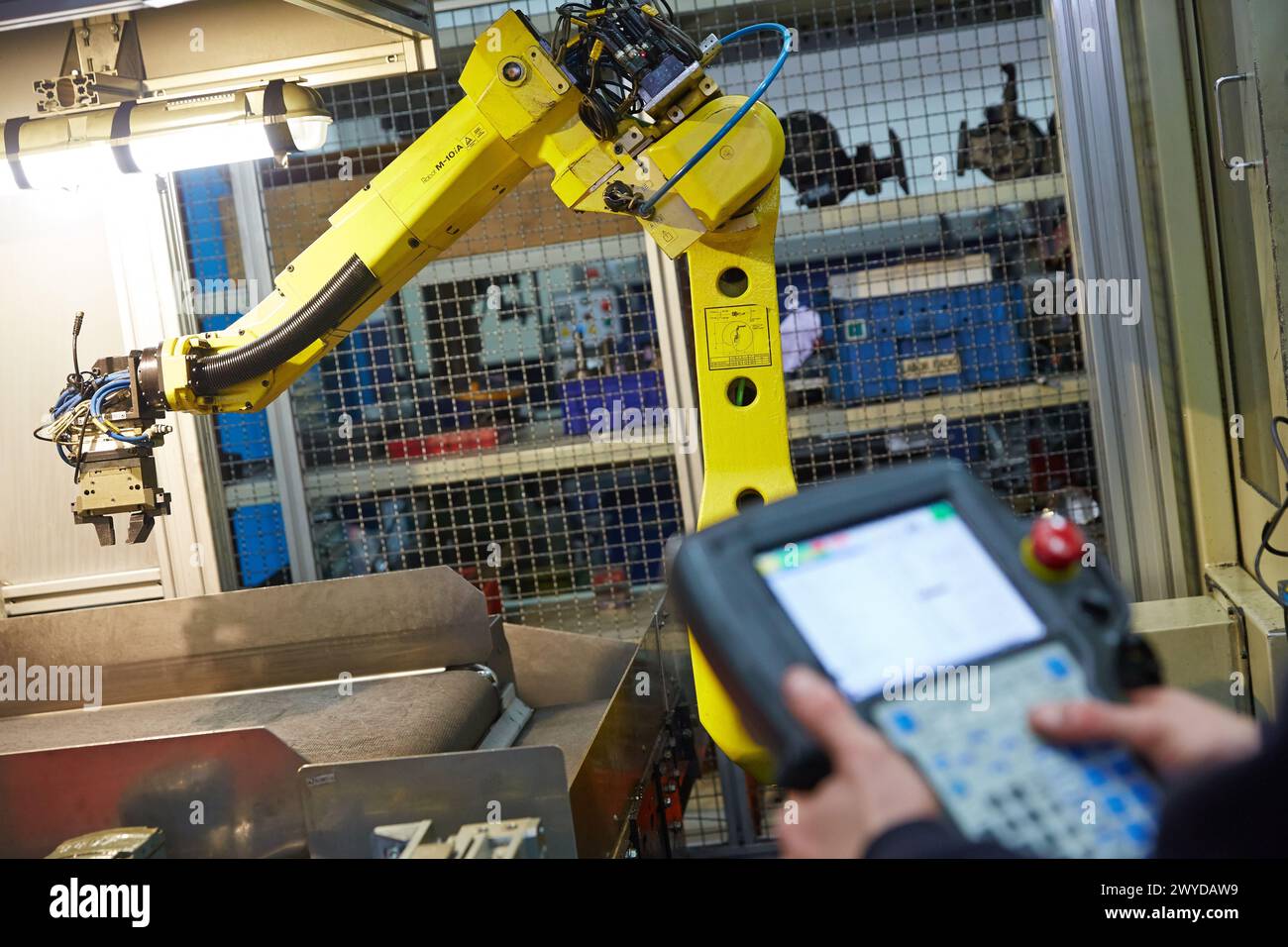 Control panel. Robot with vision. Loading transfer machine machining. Machined Indecober. Machining of precision parts in series. Automotive industry. Berriz. Bizkaia. Basque Country. Spain. Stock Photo