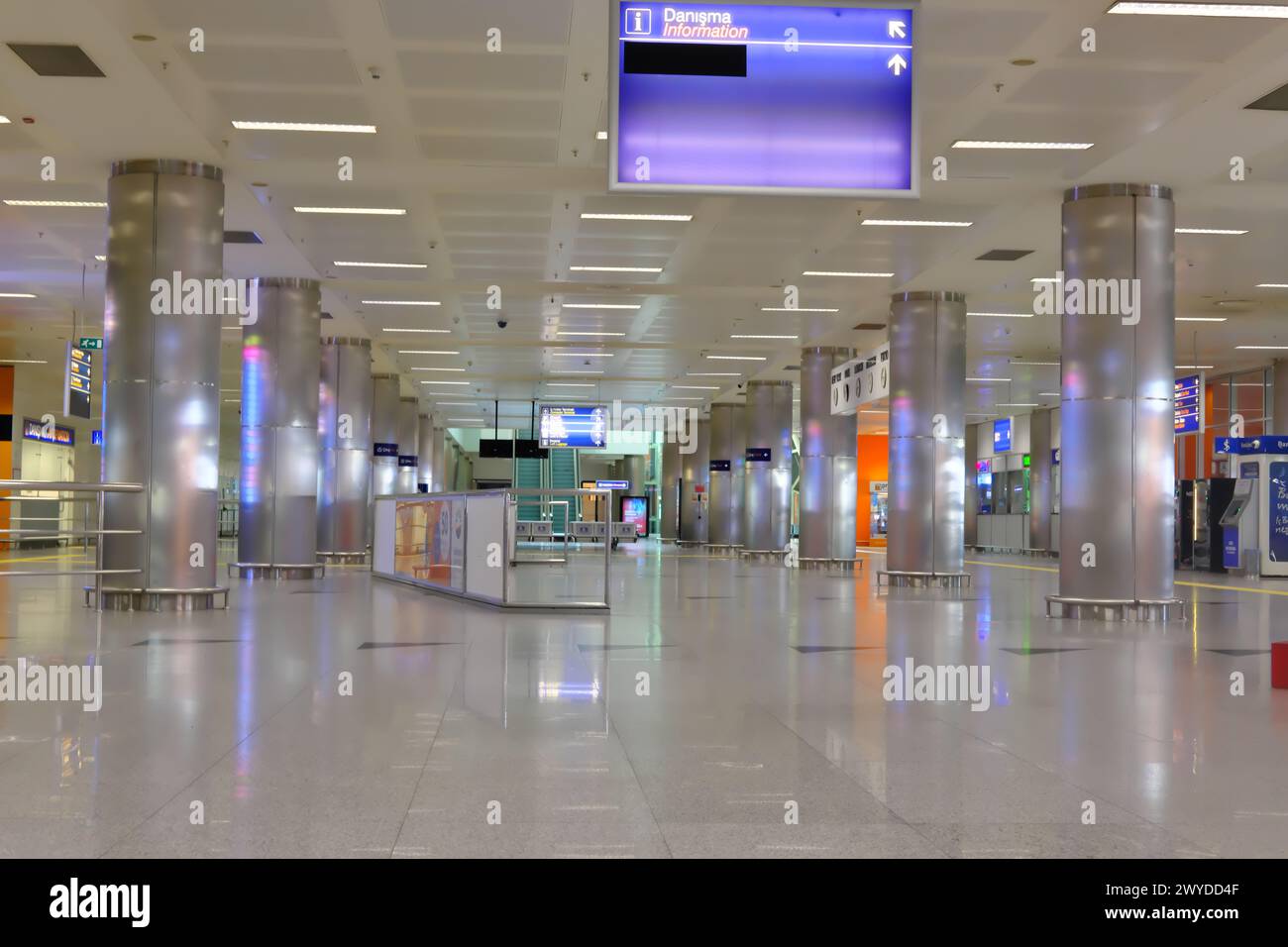 Main hall of Adnan Menderes Airport with no people Stock Photo