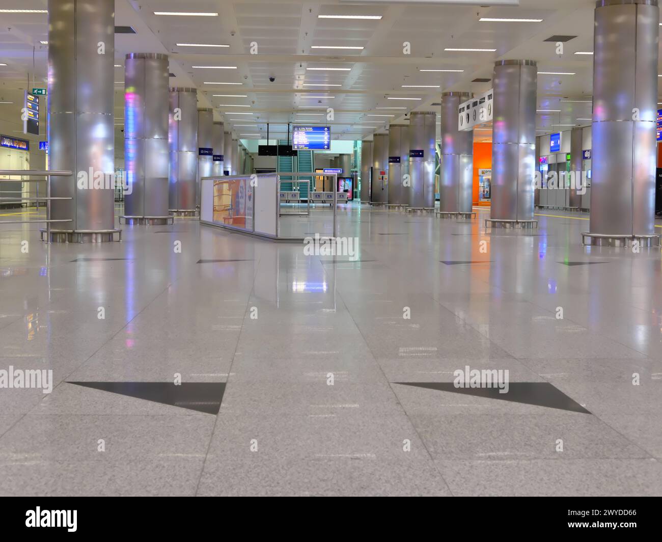 Main hall of Adnan Menderes Airport with no people Stock Photo