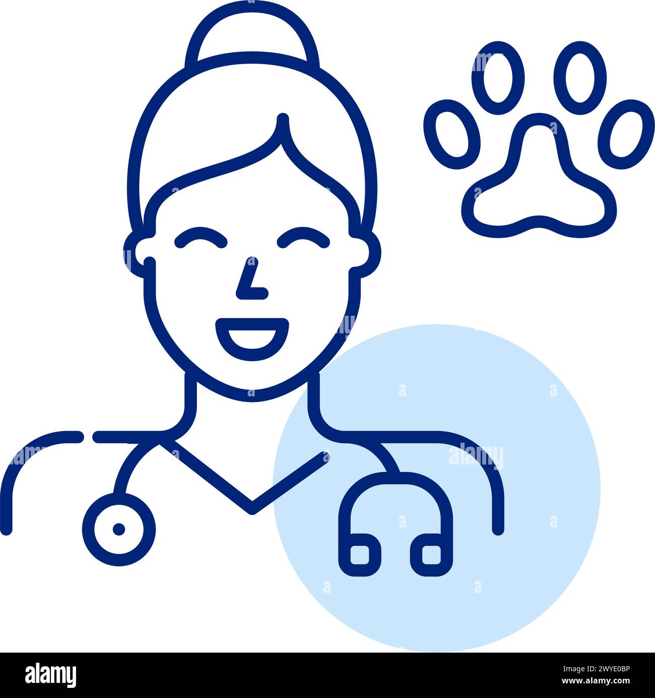 Animal doctor. Female professional with stethoscope, symbolizing animal healthcare and veterinary services. Pixel perfect, editable stroke vector icon Stock Vector