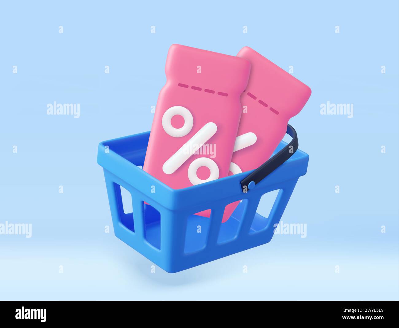 3d coupon with Shopping Basket. Sale and discount on purchases of goods