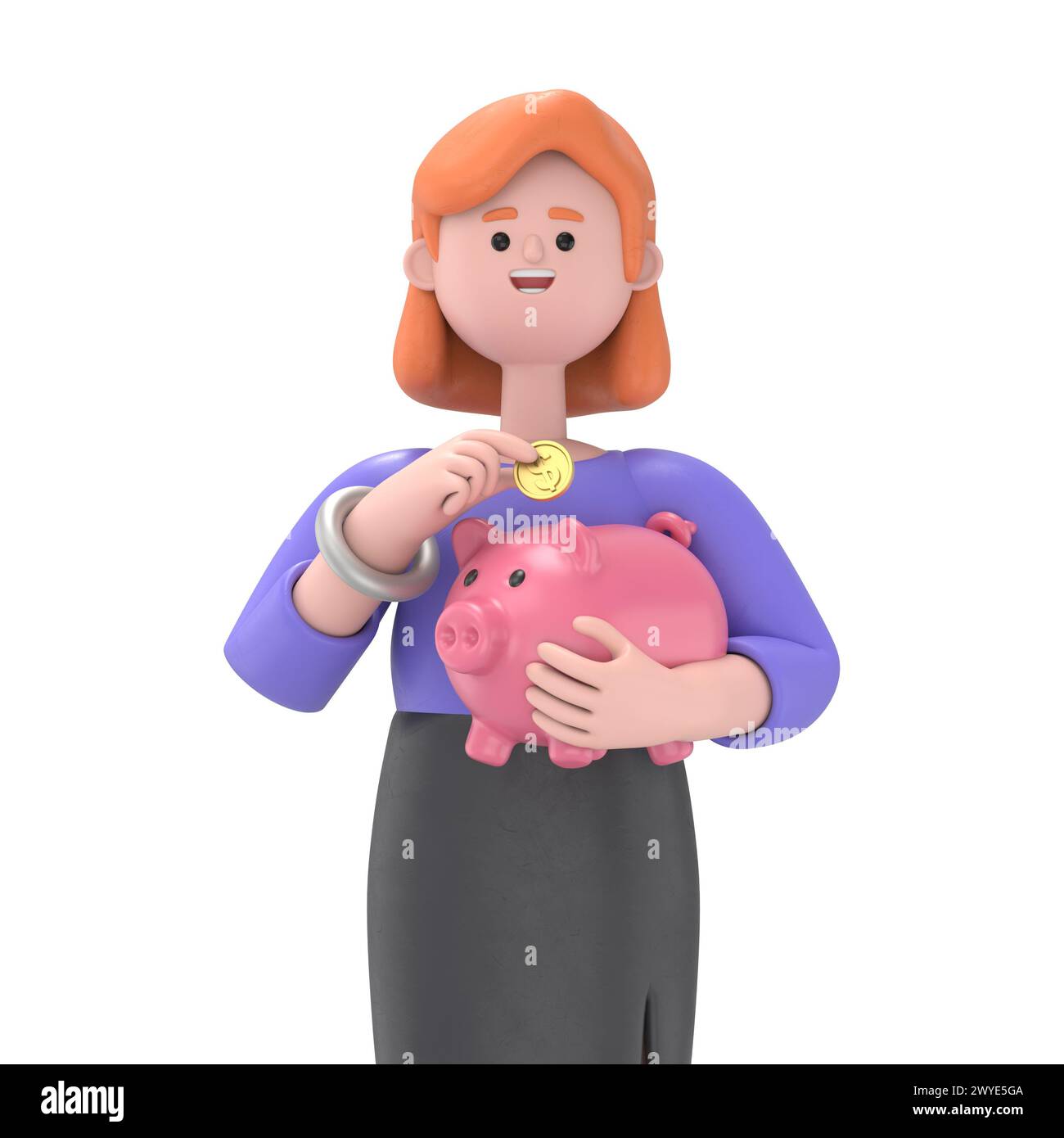 3D illustration of businessman holds a piggy bank. Concept of saving finances. 3D illustration in cartoon style.3D rendering on white background Stock Photo