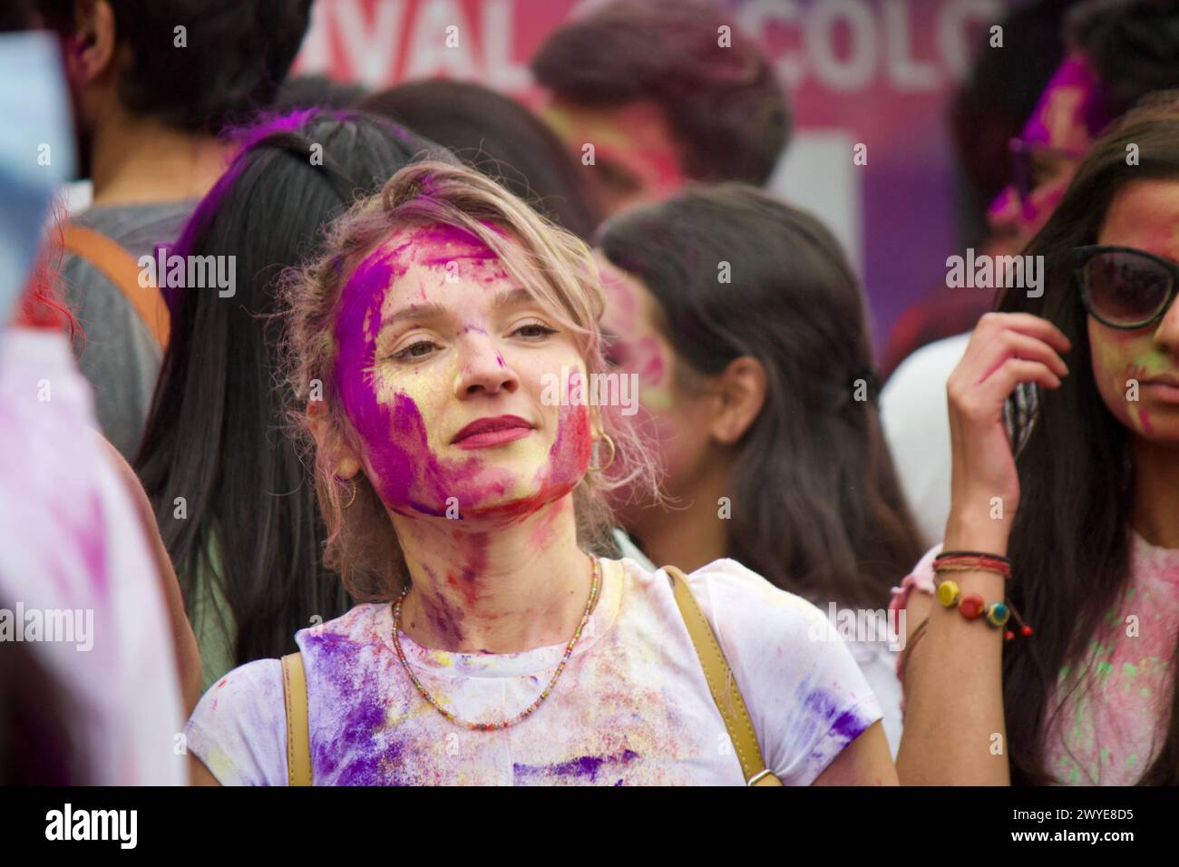 Berlin, Germany, March 30, 2024. Hundreds of people celebrate Holi