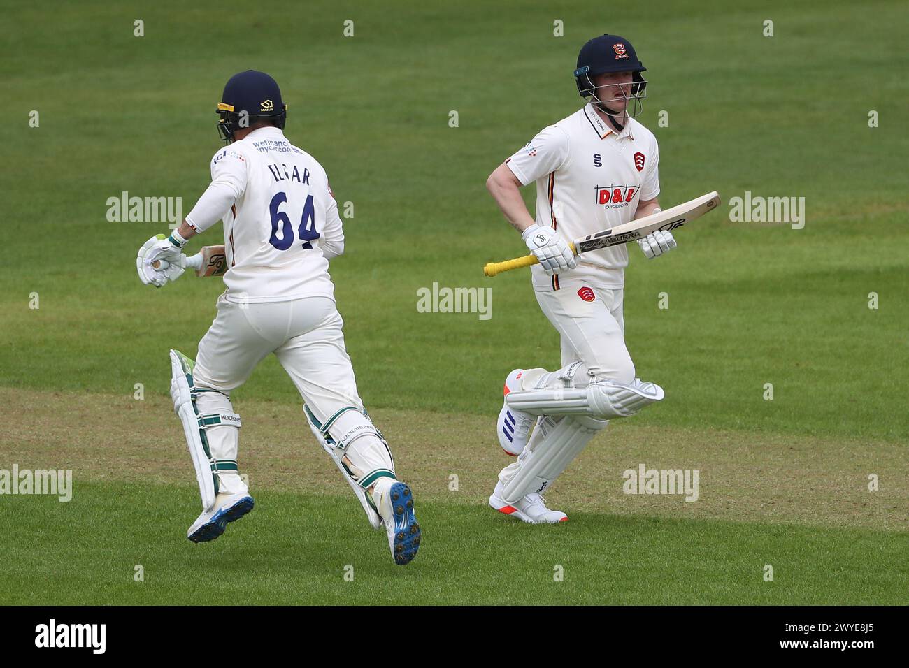 Jordan Cox (R) and Dean Elgar in batting action for Essex during Nottinghamshire CCC vs Essex CCC, Vitality County Championship Division 1 Cricket at Stock Photo