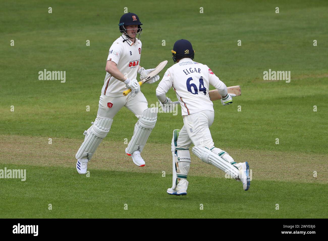 Jordan Cox (L) and Dean Elgar in batting action for Essex during Nottinghamshire CCC vs Essex CCC, Vitality County Championship Division 1 Cricket at Stock Photo