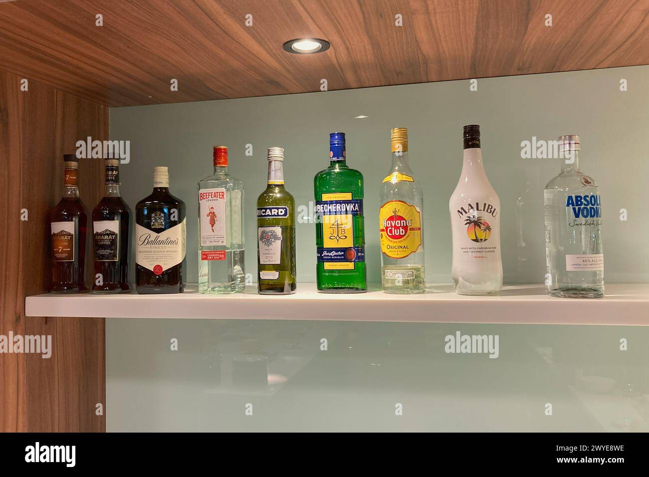 Armenia, Yerevan - April 1, 2024: alcoholic drinks in business lounge at international airport Zvartnots Stock Photo