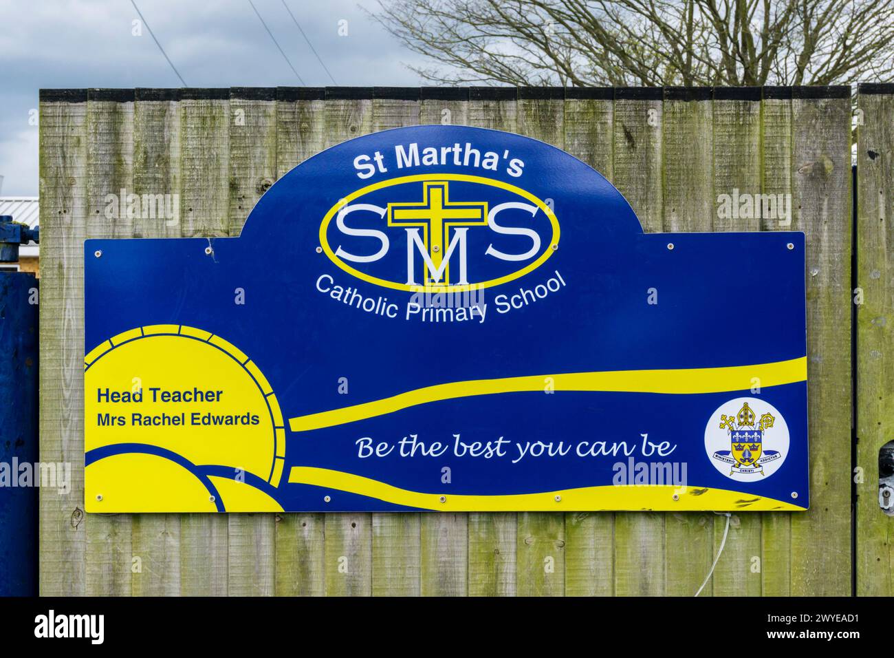 Sign for St Martha's Catholic Primary School in Gaywood, Norfolk. Stock Photo