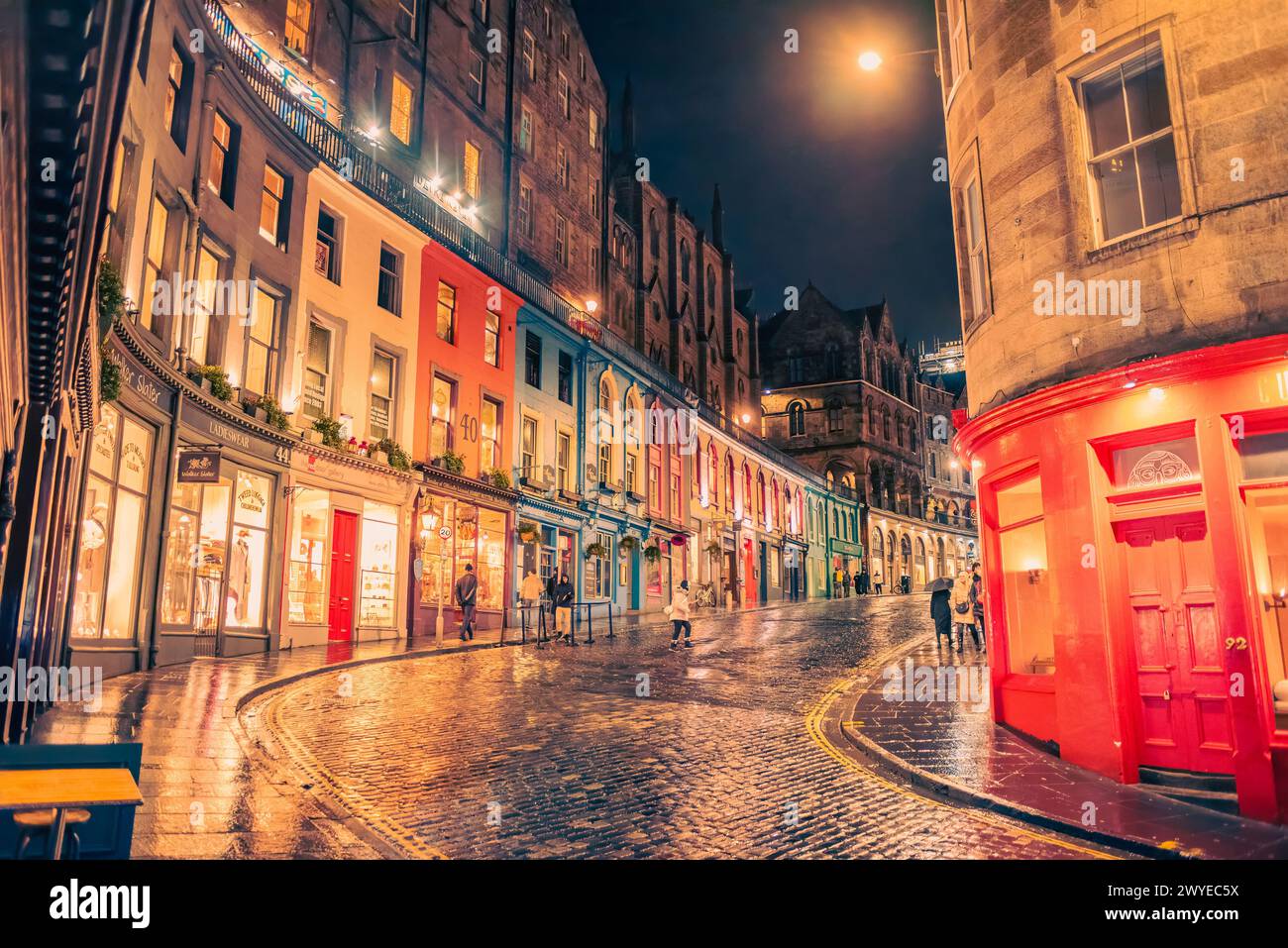 Edinburgh, Scotland January 22nd 2024 a night view of colorful